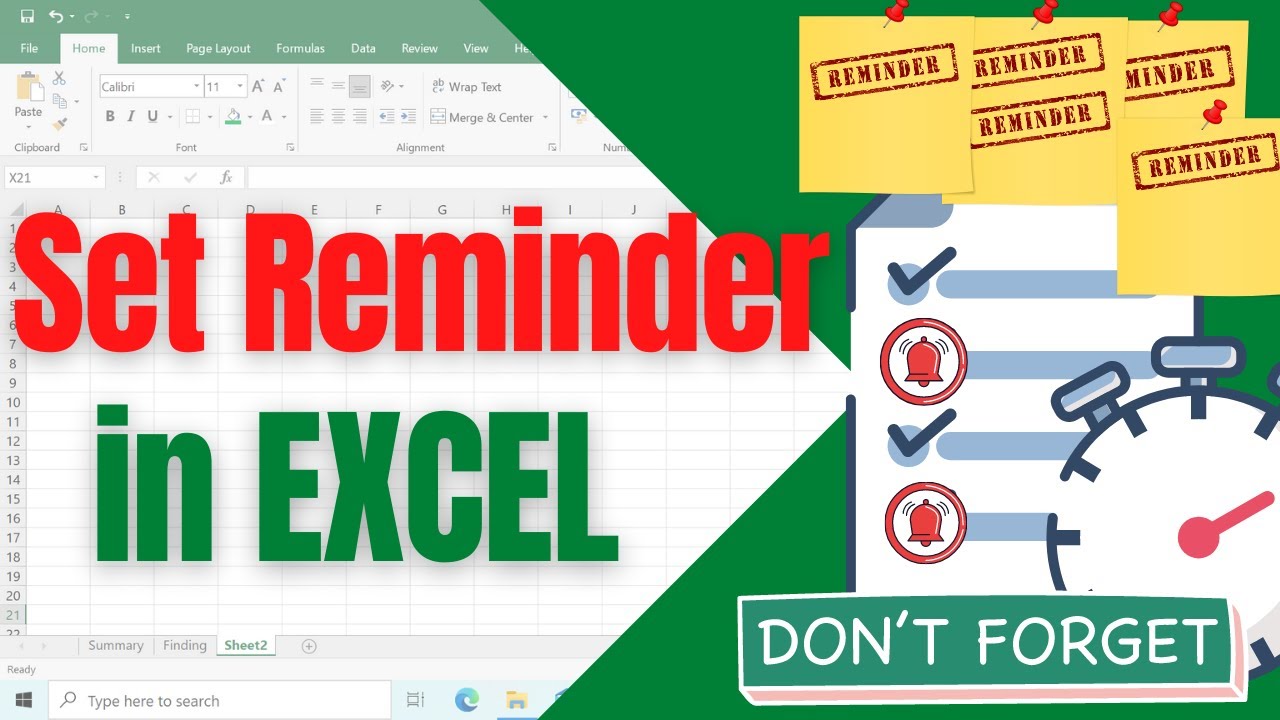HOW TO SET REMINDER IN EXCEL YouTube