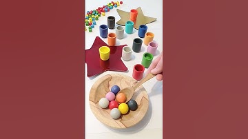 Relaxing- Wooden Balls and Cups Asmr Color Sorting Video #shorts #art #brainpower
