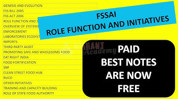 FSSAI ROLE FUNCTIONS AND INITIATIVES BEST NOTES ARE NOW FREE || Nishant eAcademy