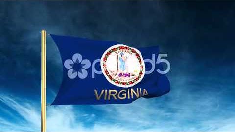Virginia Flag Slider Style With Title. Waving In The Wind With Cloud Background