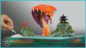 GIANT COBRA SNAKE Guards the Japanese Temple Diorama, Polymer Clay, Resin Art