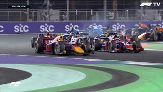 2021 Saudi Arabia GP - F2 Sprint Race 2 lap 1 crash