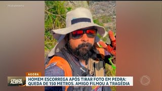 HOMEM ESCORREGA APÓS TIRAR FOTO EM PEDRA, AMIGO GRAVOU A TRAGÉDIA 