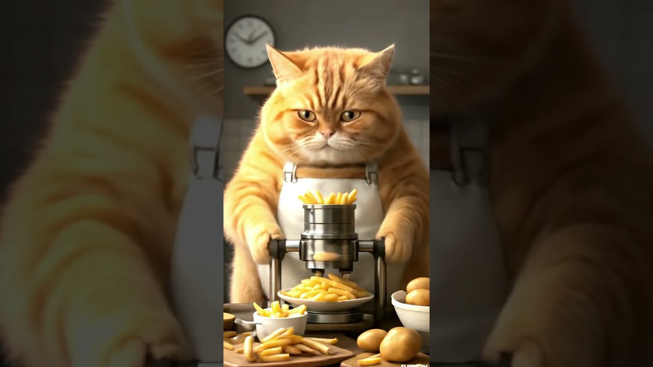 Chubby Cat Goes Shopping to Make Potato Chips 🛒🐱🥔 | Funny Cooking Short #catshorts #aicat #cat #ai
