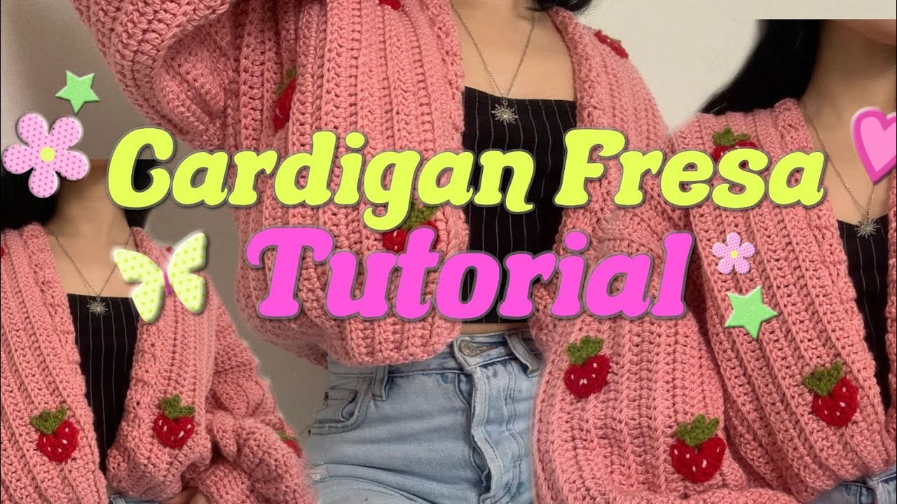 Cardigan o saco fresa 🍓 en técnica crochet con todas las tallas ✨️