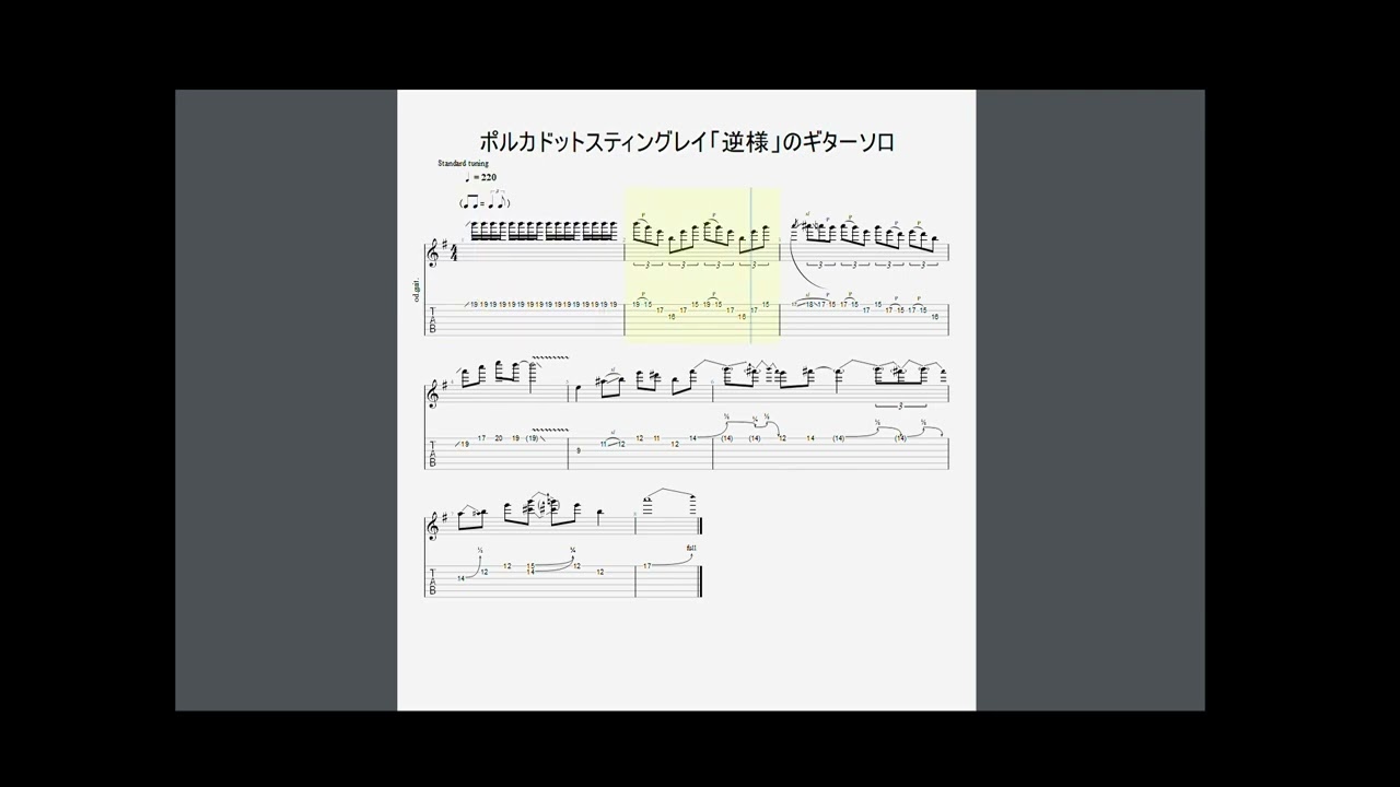 TAB譜】ポルカドットスティングレイ「逆様」のギターソロ - YouTube