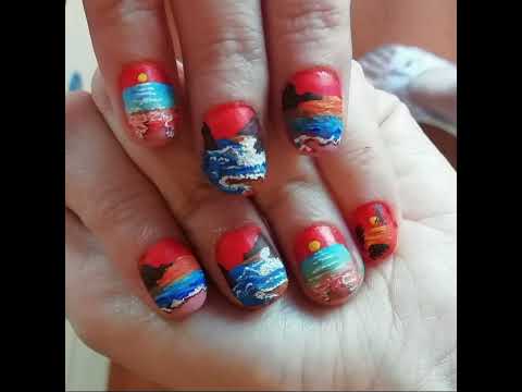 sunset seascape nails #art #nailart #acrylicpainting