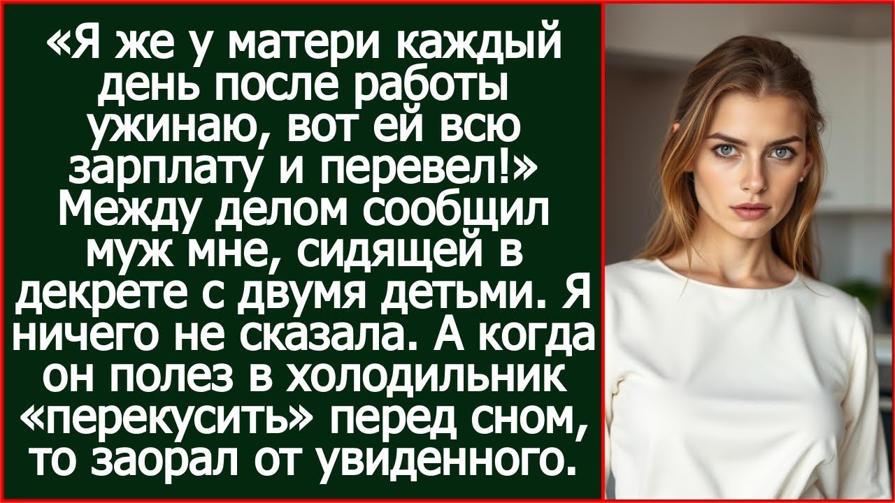 Я же у матери каждый день ужинаю, вот ей всю зарплату и перевел! сообщил муж мне, сидящей в декрете.