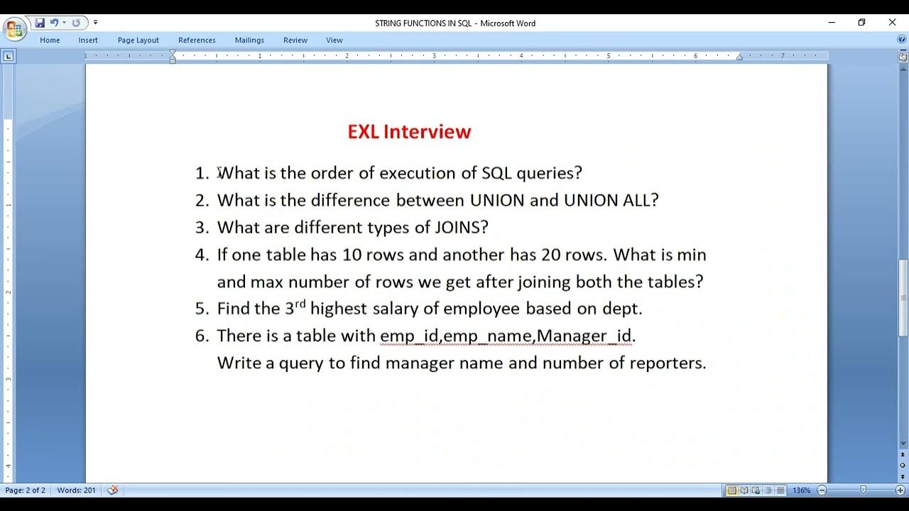 EXL Interview Questions| Complex SQL Interview Questions|SQL Questions ...