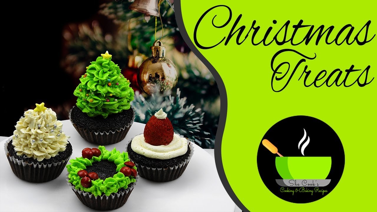 DIY Christmas Cupcakes | 4 Cute and Easy Christmas Cupcakes | Decorative Christmas Cupcakes Recipes | She Cooks