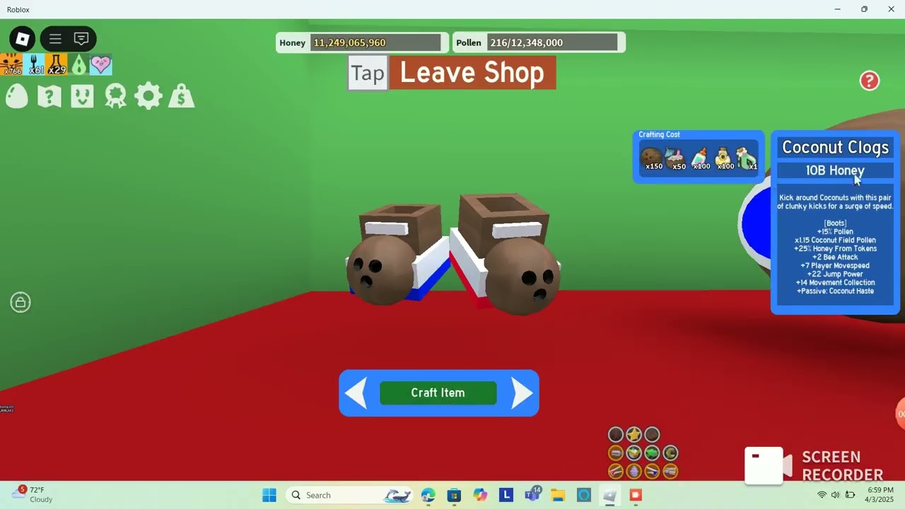 Getting Coconut Clogs!! (Bee Swarm Simulator)