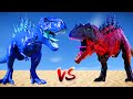 Blue Godzilla Tyrannosaurus Rex vs Godzilla Giganotosaurus Dinosaur Fight - Jurassic World Evolution