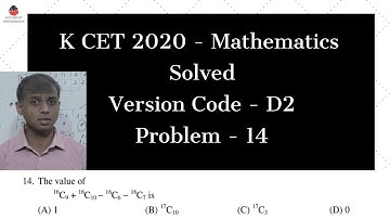 KCET 2020 maths answer key || Full solution | Problem 14 - Version Code D2