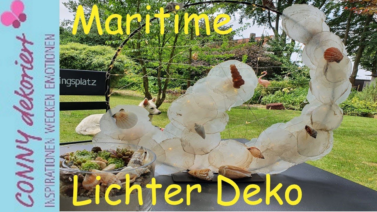 Lichterkranz mit Muscheln und Lichterkette | maritime Sommer Deko für drinnen und draußen