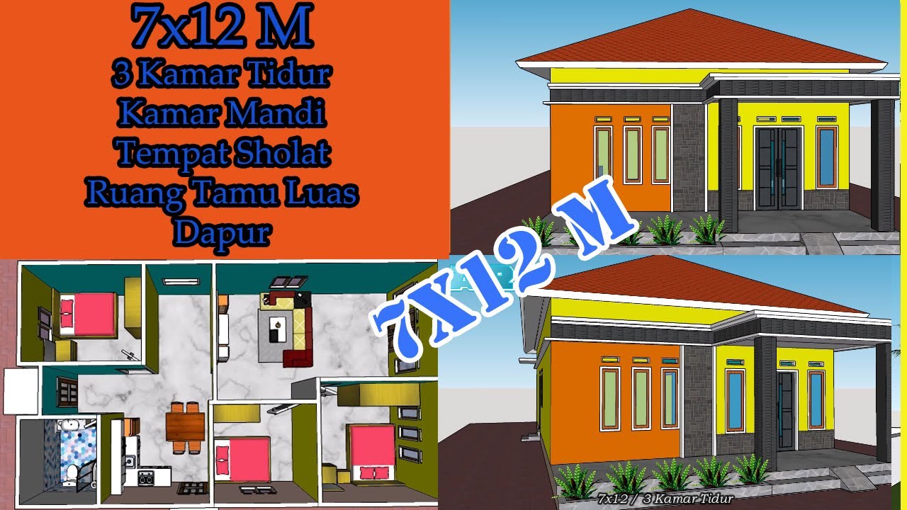 Desain Rumah Ukuran 7x12 3 Kamar Tidur Desain Warna Cerah YouTube