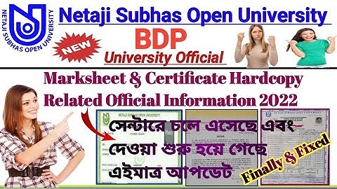 NSOU BDP Marksheet & Certificate Hardcopy Related Official Information 2022