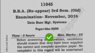 [2016] Mdu BBA 3rd Sem Re Appear Database System Question Paper #MduQuestionPaper