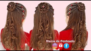 Penteado Fácil com Ligas e Flor de Cabelo | Easy Hairstyle Braided Flower with Rubber Band🌹