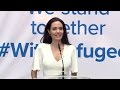 Angelina Jolie speaks to UNHCR staff on 16 March 2017