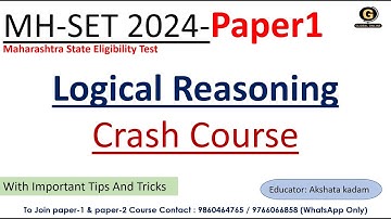 Crash Course MHSET 2024 | Logical  Reasoning MHSET paper 1 | Paper 1 MHSET 2024