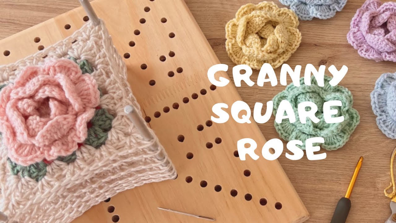 GRANNY SQUARE DE ROSA 🌹 cuadradito a crochet, fácil y rápido 🧶