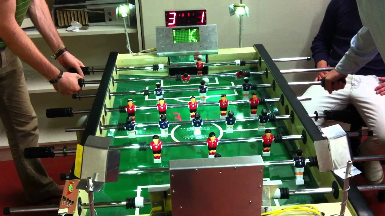 Foosball table with automatic ball return mechanism and Goal Display