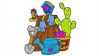 Information Relaxing Coloring Book 🎨 | Cute Garden Tools & Cactus Drawing for Stress Relief Update