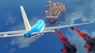 Plane Crashes While Emergency Landing On The Aircraft Carrier | Besiege