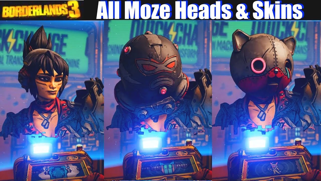 Borderlands 3 All Heads & Skins Outfits Costumes for Moze.Gameplay ...