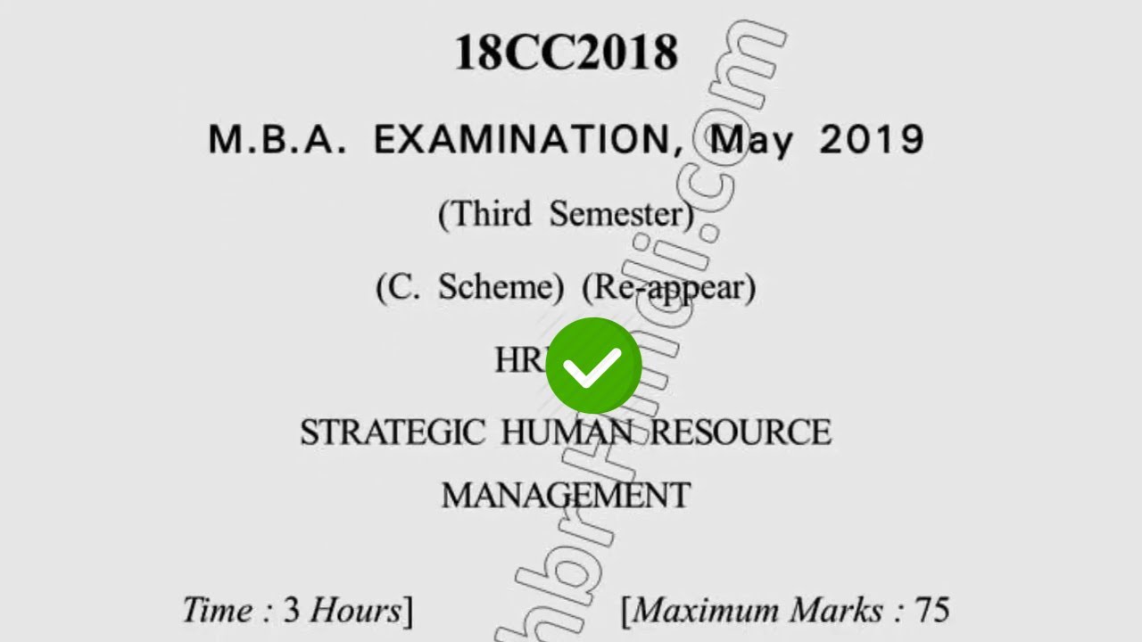 2019 Dcrust MBA 3rd Sem Reappear Strategic Human Resource Management ...