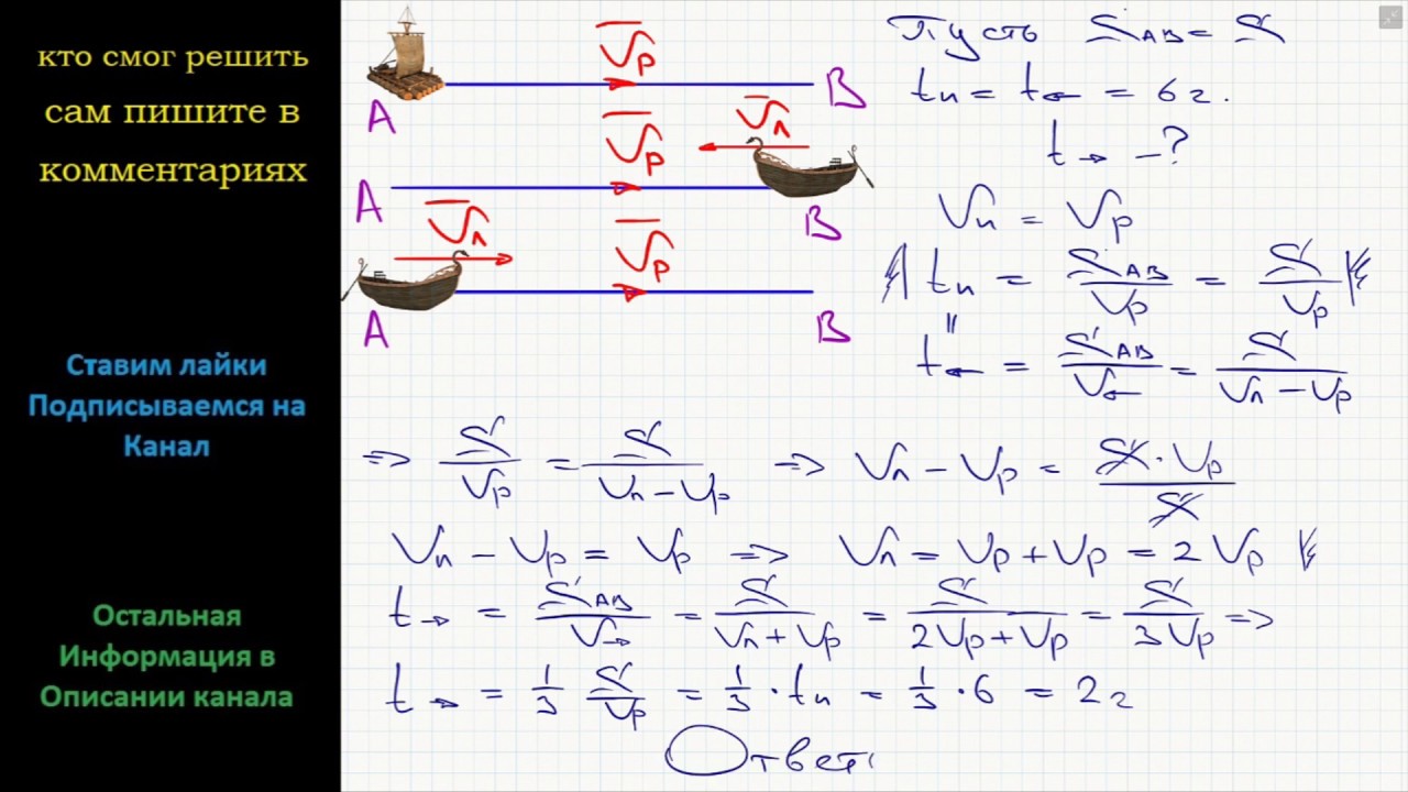 Математика Из пункта А в пункт В Петя доплыл по реке на плоту за 6 ...