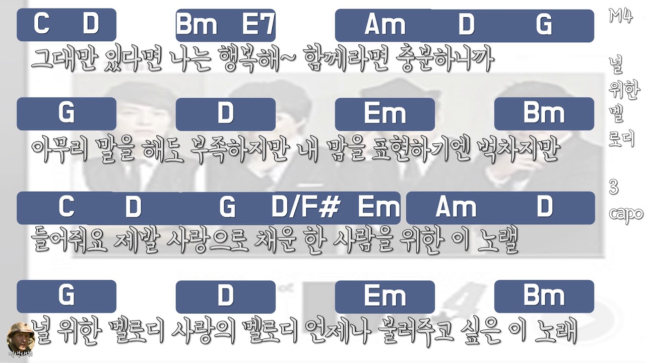 M4 널 위한 멜로디 │가사 기타 코드 악보│액액대위 코드악보 - Youtube