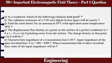 MCQ Questions Electromagnetic Field Theory - Part 1 with Answers