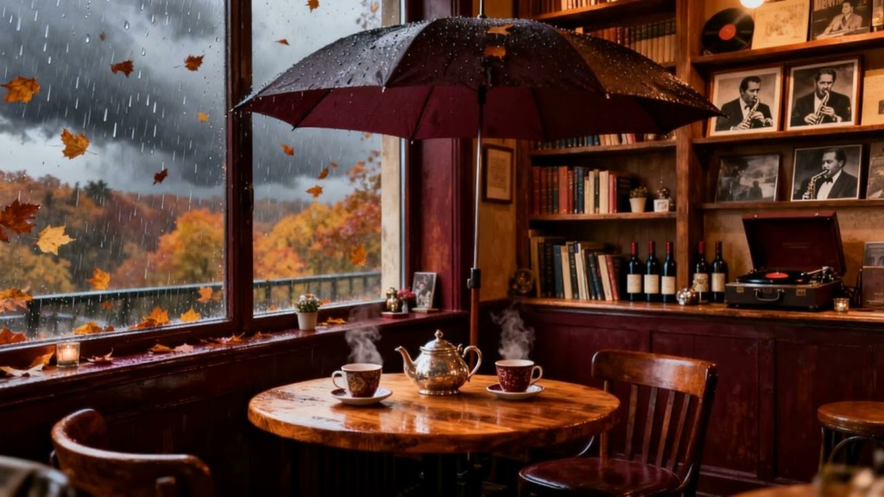 Soft Study Jazz Beneath a Stormy Umbrella for Cozy Work Environment...