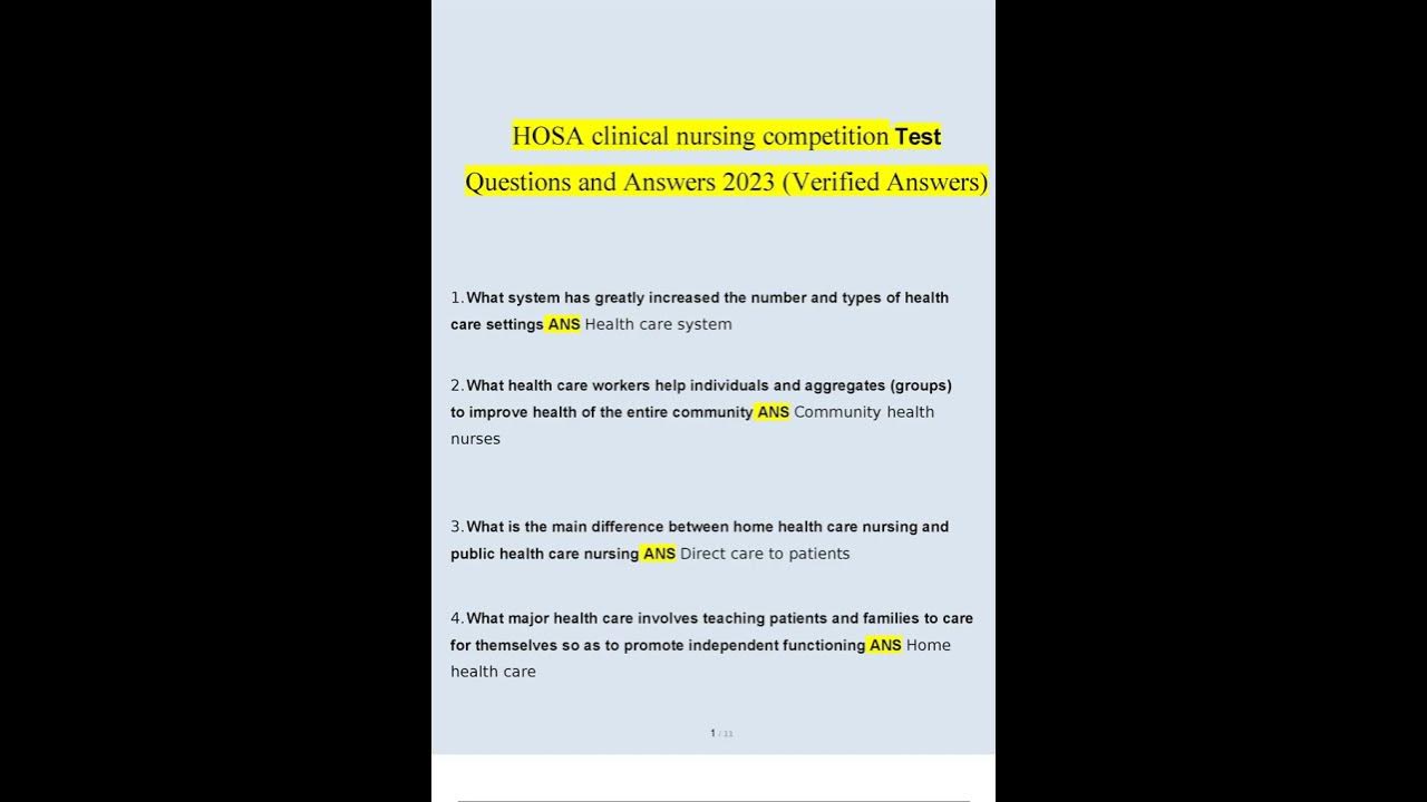 HOSA clinical nursing competition Test Questions and Answers 2023