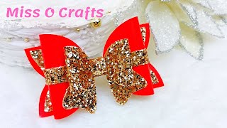 Red and Gold Christmas Hair Bow Tutorial  / How To Make Faux Leather Hair Bows | Miss O Crafts