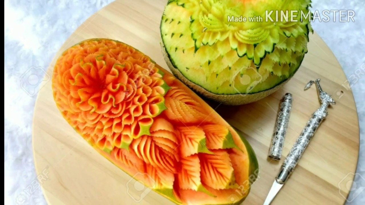 35 DIY Art fruit carving, papaya - YouTube