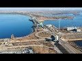 Киевская ГЭС и водохранилище с высоты аэросъемка с квадрокоптера