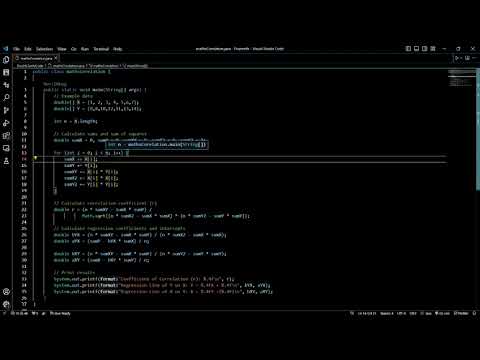 Java code to find the Coefficient of co-relation and equations of regression lnes