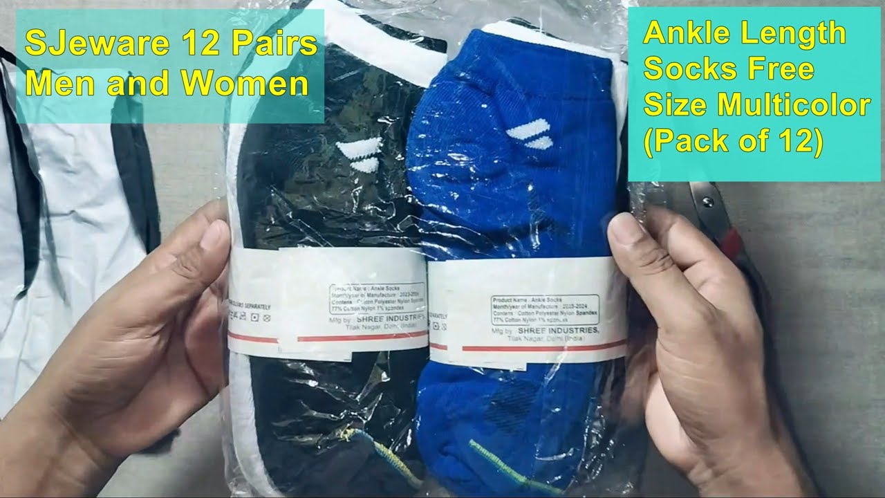 Review :- SJeware 12 Pairs Solid Cotton Socks for Men & Women, Multicolor, Pack of 12, Free Size