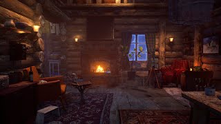Snow Cabin Ambience | Crackling Fireplace & Snowstorm Sounds