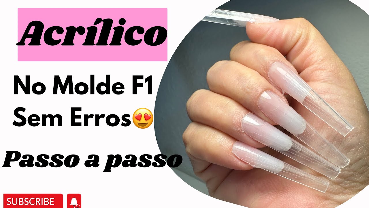 ALONGAMENTO EM ACRÍLICO NO MOLDE F1 |PASSO A PASSO COMPLETO✅💅🏻