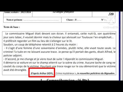 3ème année collège évaluation N3 deuxième semestre compréhension et langue الفرض الثالث دورة التانية