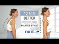 10 min fix your posture  pilates style  daily routine stretch  strengthen your back  no repeat