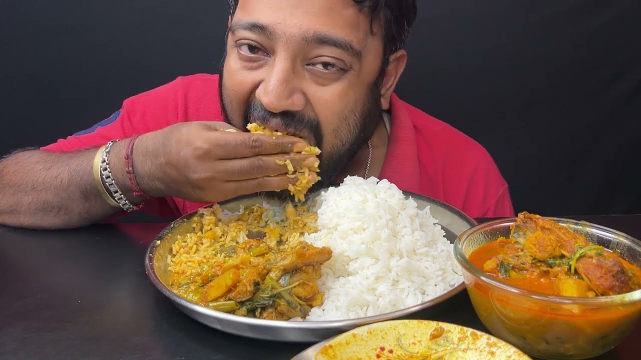 Bigbites, Eating Rice With Katla Macher Jhal. Lote Chorchori, Massiveeating।।