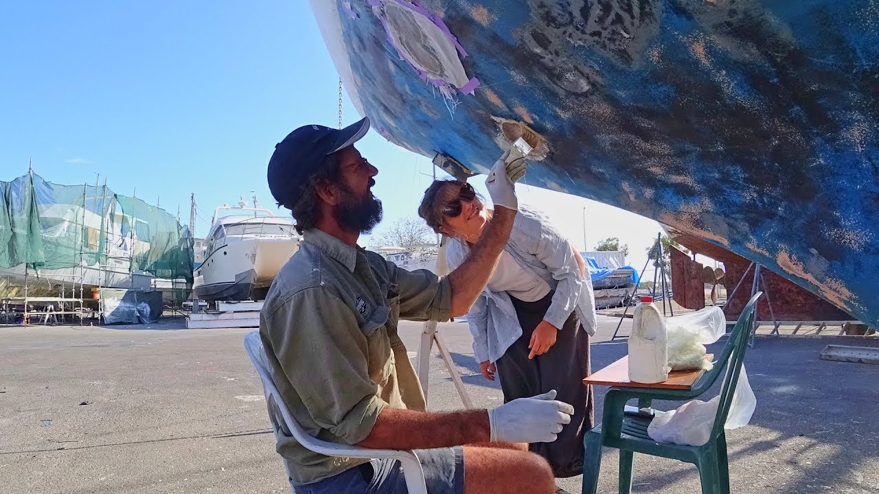 Osmosis Blister Repair and Hand Painting Our Hull (Roll and Tip Method) – Free Range Sailing Ep 69