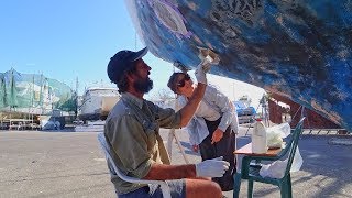 Osmosis Blister Repair and Hand Painting Our Hull (Roll and Tip Method)  Free Range Sailing Ep 69