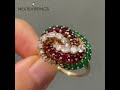 E5066 Golden Twist Design Round Cut Emerald &amp; Ruby &amp; White Sapphire Cocktail Engagement Ring