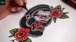 How to Draw Out a Tattoo Design | Old School Gorilla!
