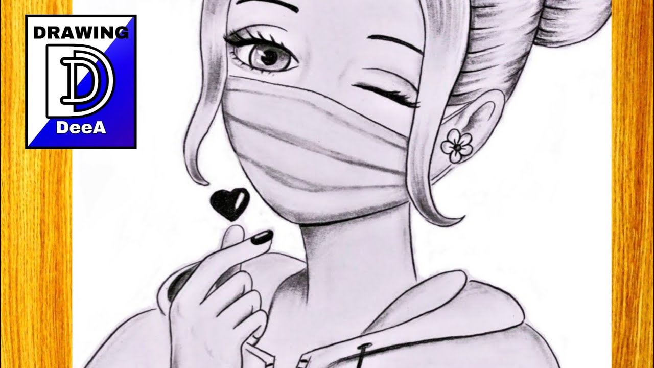 Drawing beautiful girl with mask protection Recreation Farjana